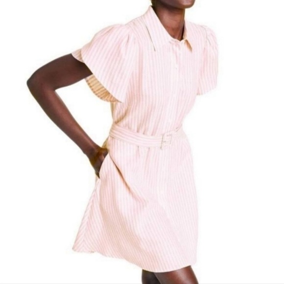 Alexis x Target Linen Blend Pink White Stripe Belted Button Mini Dress - Picture 12 of 12